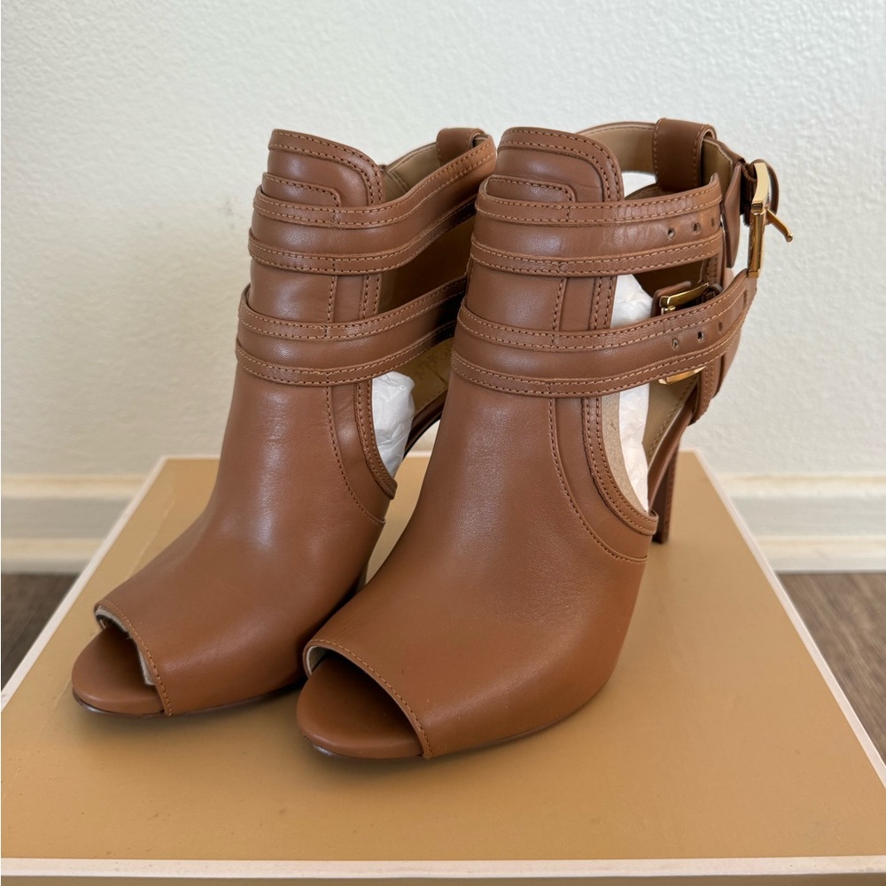 Michael Kors Blaze Open-Toe Leather Ankle Boots